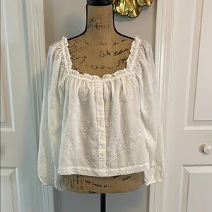 American Eagle Outfitters White Long Sleeve Ruffled Blouse